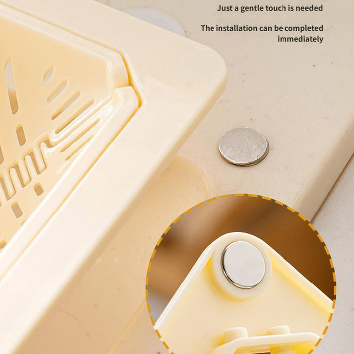 Magnetiskt monterat platsbesparande hörnfilter för diskbänken